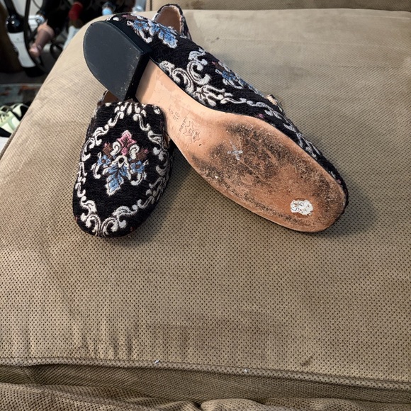 Embroidered Black Floral Loafers - Women's Slip-On Flats - Picture 9 of 10